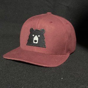 Burgundy Snapback Hat with Black Bear